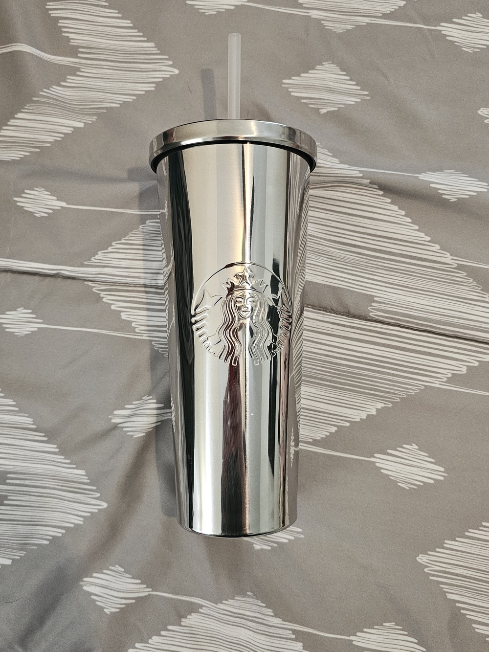 Starbucks Mirrored Metal Silver Tumbler with Embossed Siren